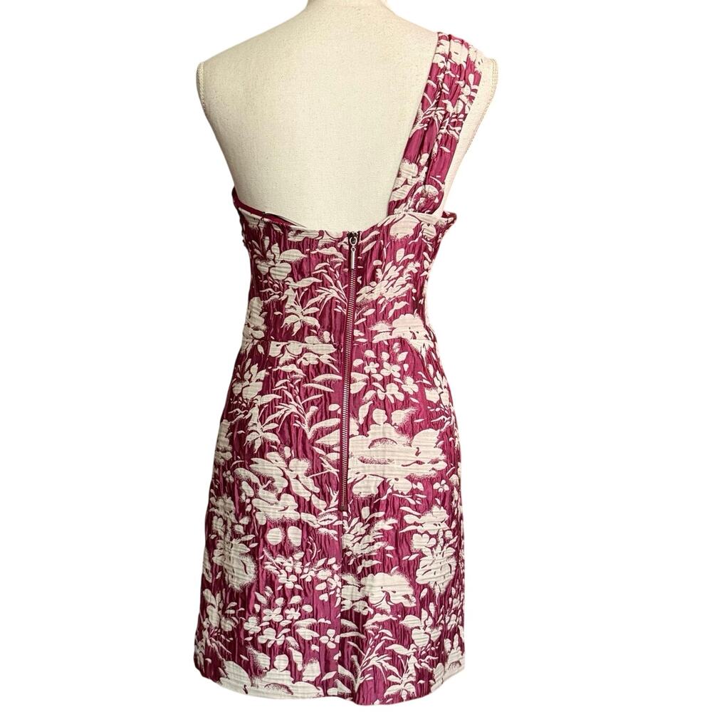 Alexis Livie one shoulder sheath mini dress Fuschia pink jacquard women’s M med - Picture 11 of 13